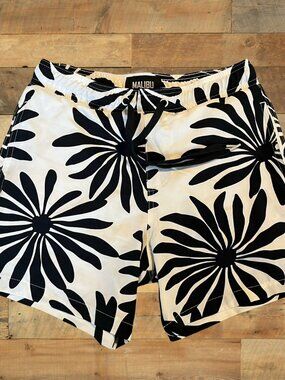 Black and White Floral Swim trunks, Malibu Drill Clothing Co, Tagged Small